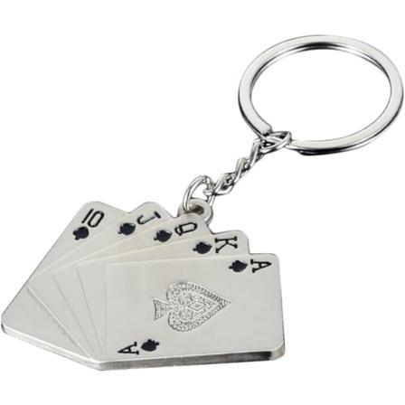 Pokerin muotoinen avaimenperä, metalliavainrenkaat, avaimenperä koristeisiin, riipus, joululahjat isälle ja äidille 9422.7MM (hopea)