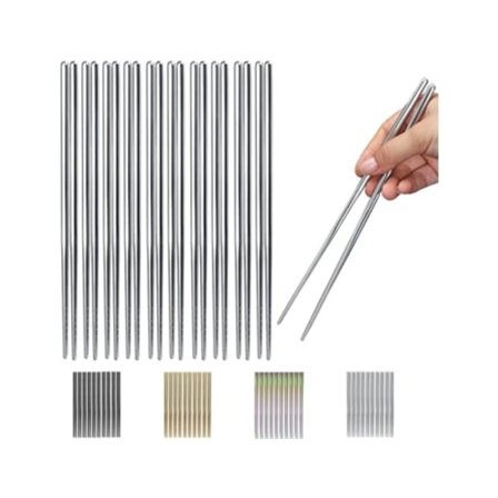 Sæt med 10 par genanvendelige spisepinde, rustfrit stål, vaskbare, 22,5 cm, TRUYUETY