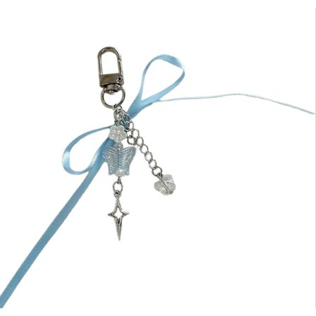 Moteriktig båndsløyfekjede med sommerfuglsløyfeanheng, nøkkelkjede, fargerik veske-/telefonpynt for daglig bruk