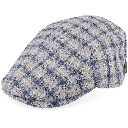MJM Hats - Daffy 3 41 Cotton Mix Navy Check Flat Cap Flatcap Blue Cap - @ Hatstore
