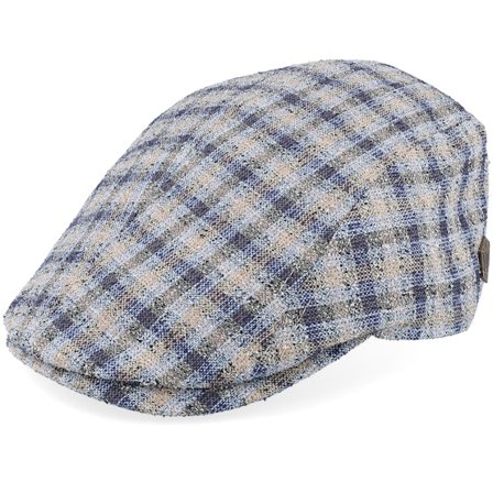 MJM Hats - Blå flatcap Caps - Daffy 3 41 Cotton Mix Navy Check Flat Cap @ Hatstore