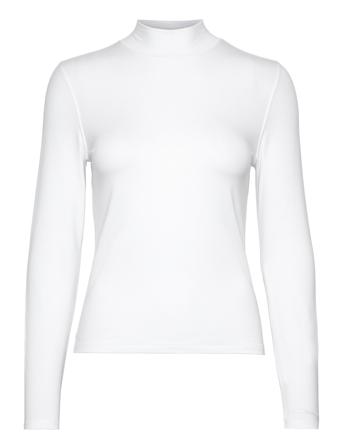 Cotton Modal Ls Mock Neck Tops Knitwear Turtleneck White Calvin Klein