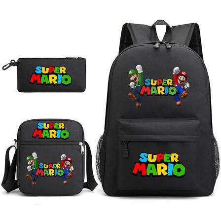 Super Mario Mario Tredelt Skolesekk Tegneserie Trykt Lerret Ryggsekk[HK] black