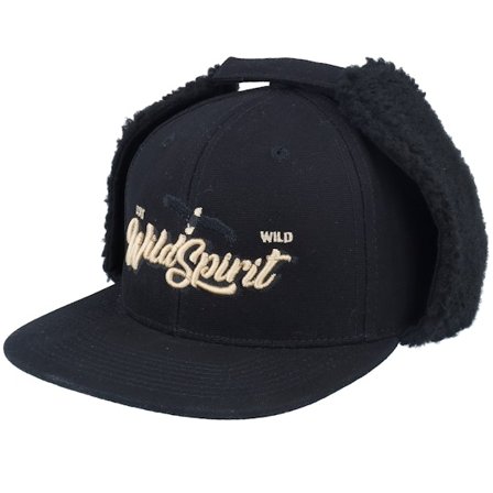 Wild Spirit - Noir earflap Casquette - Pin Script Canvas Flatbrim Black Earflap @ Hatstore