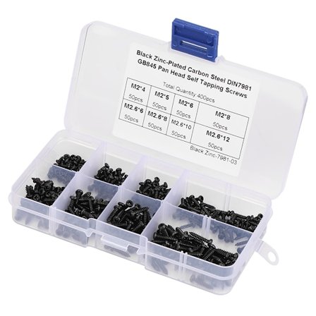 400 kpl mustia M2/M2.6 ristipää uppokantaruuveja, valikoimasarja