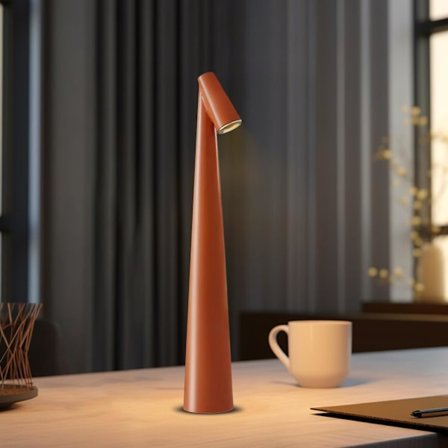 Bærbar LED Bordlampe med Berøringsføler, 3-Niveau Lysstyrke Metal Skrivebordslampe, 3 Farve Berøringsstyret Genopladelig Lampe, Natlampe, orange