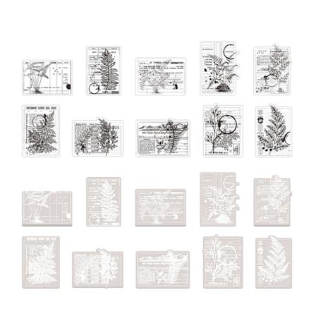 20 stk. håndbogsdekorationsstickermærker, blomsterplante, dekorative klistermærker, sort-hvide DIY-tema-klistermærker, grøn bregne