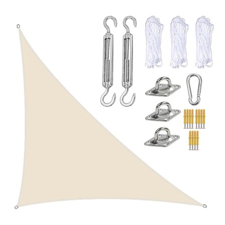 3x4x5m Vattentät Solsegel Markis Solskydd Triangulär Markis-terrass Pool Tak Triangel För Utomhus Uteplats Trädgård Markiser Med Fästsats Beige