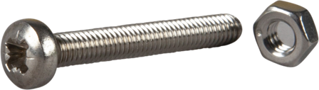ESSVE 550282 Koneruuvi mutterilla, pyöristetty pää, haponkestävä A4 M3 x 20 mm, 10 kpl/pakkaus, Kiinnitys