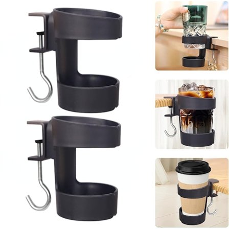 2 stk. klemme-monteret kopholder til bordkant - Justerbar flaskebakke uden boring med taskekrog, pladsbesparende opbevaring til hjemmekontorsæt