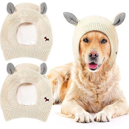 2 stk Hette i Strikk til Hund, Stille Ører, Varme Hundeøredeksel, Støybeskyttelse, Ørevarmere til Kjæledyr, Vinterbeskyttelse for Hundeører, Varme
