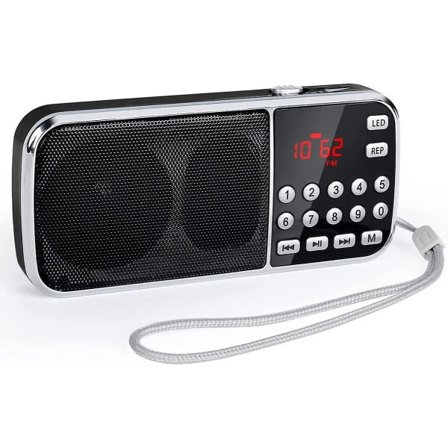Liten radio med Bluetooth, bärbar radio med kraftfulla bashögtalare, digital radio med uppladdningsbart batteri, LED-ficklampa
