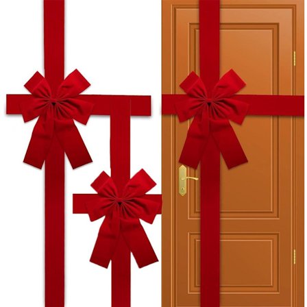 2x Rød Dørsløjfe Jule Dørsløjfe 4,2 X 2 M Julebue Stor Dørsløjfe Festdekoration Festlig Dekoration Juledekoration Rød Jul