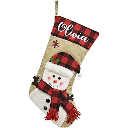 Dreamdecor Julstrumpor Personliga med Namn, 18" Julstrumpa Rensa Tomte Jultomte Snögubbe Jutesäck Rutiga