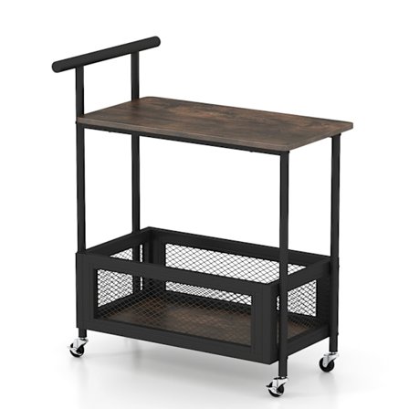 Rullende sidebord med håndtag, 2-lags opbevaring, sort