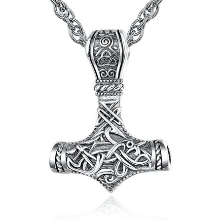 Thors Hammer Talisman Ulvehalskæde 925 Sterling Sølv Nordisk Vintage Vegvisir Acsergery Gave