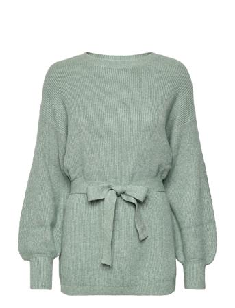 Viril O-Neck L/S Belt Long Knit Top Green Vila