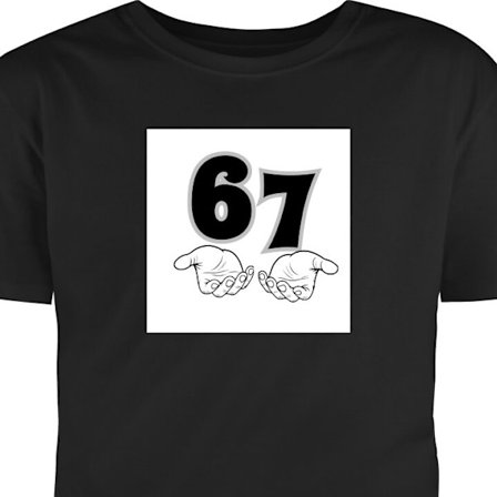 Barn T-skjorte 67 meme hender grafisk svart og hvit seks sju hender illustrasjon trendy moderne estetisk