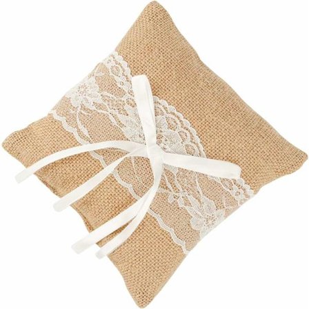 1 stk Ringpute Blonder Blomster Vintage Pute Burlap Bryllup Ringpute Bryllup Ringer Pute Brud Pute (15 15 4 cm)