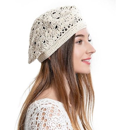 Sommerstrikket basker til kvinder, håndlavet hæklet udskåret let slouchy hat