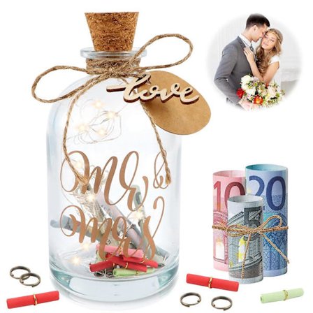 LED Flaskelys Bryllup, Bryllupsgaver til Brud og Brudgom, Pengegaver, Bryllupsindpakning