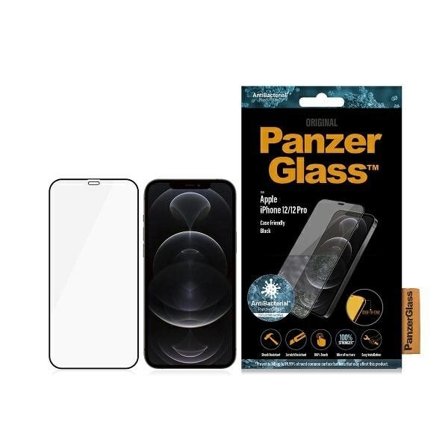 PanzerGlass E2E Super+ Microfracture antibakterielt hærdet glas til iPhone 12/12 Pro - sort ramme