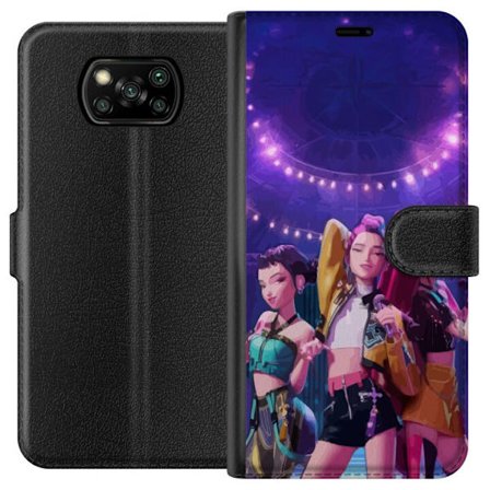 Xiaomi Poco X3 NFC Lommeboketui Animert poptrio på scenen med mikrofoner, lys og fargerikt konsertmiljø, moderne musikktema