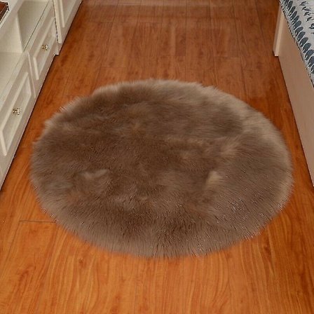 Rund Fuskfårskinns Stolskydd Stolsdyna Matta Fluffig Mjuk-9
