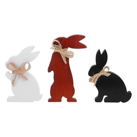 3 stk. Rustikk Påskehare Bordpynt i Tre, Vintage Inspirert Vårdekorasjon for Gårdshus Feriedekor [D]