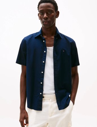 Tommy Hilfiger Flex Poplin Solid S/S Shirt - Navy - S