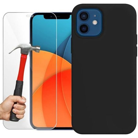 Cover til iPhone 13 Pro - E.F.Connection - Sort Silikone - Anti-skid - 2 Tempered Glass - Skærmbeskyttelse