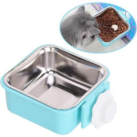 (Sininen) Lemmikin ripustettava ruoka-astia, irrotettava ruostumattomasta teräksestä valmistettu kulho