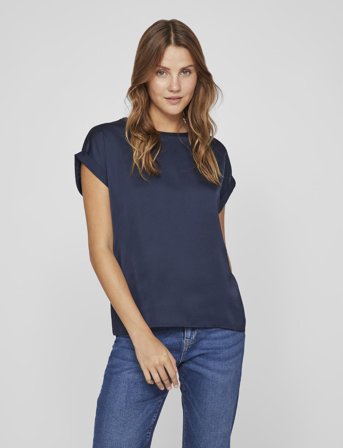 Vila Viellette S/S Satin Top - Noos - Navy - 42