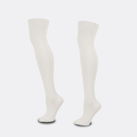 Kvinder Lårhøje Strømper Ekstra Lange Bomuldsstrikket Varme Tykke Høje Lange Støvle Strømper Benvarmere - Hvid