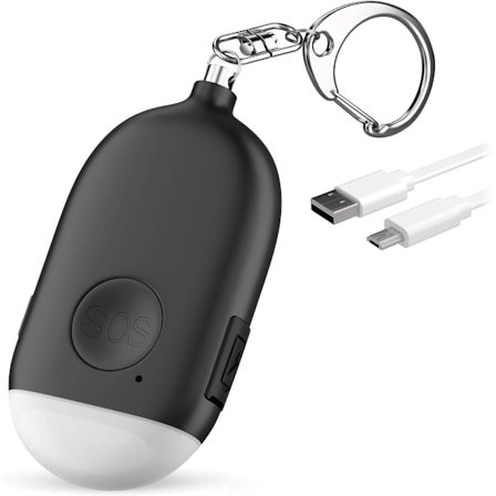 ING Personlig alarm, USB oppladbar, 130dB høyt sikkerhetssirene, med LED-lys, nødkapp eller trekkpinne alarm nøkkelring (svart)