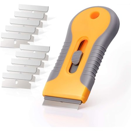 Keramisk skrapa för att ta bort klistermärken från bilar, glashällar, spisar - Etikett-, lim- och färgborttagare, självhäftande verktyg + 10 rostfria 