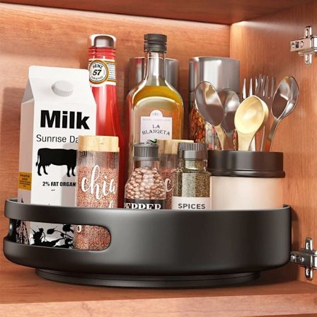 Roterende plade drejeskive arrangør krydderi rack roterende køkken pantry skab bordplade metal stål 10" sort