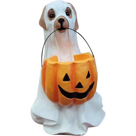 Spöklik hundstaty, spöklik hund/kattfigur, spöklik hund med pumpa godisskålhållare höstdekor presenter för inomhusvalp