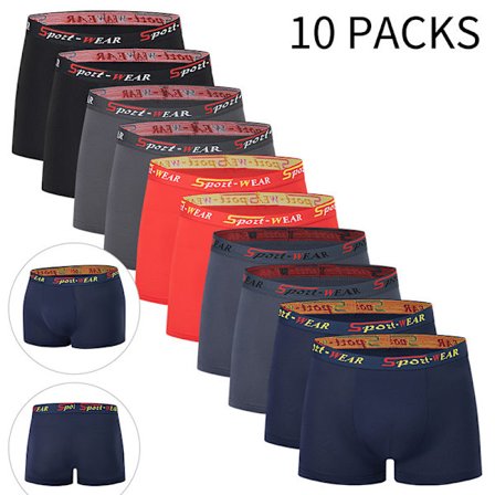 10-pakning herreundertøy, avslappet boxershorts, pustende og komfortable elastiske boksere, treningsshorts