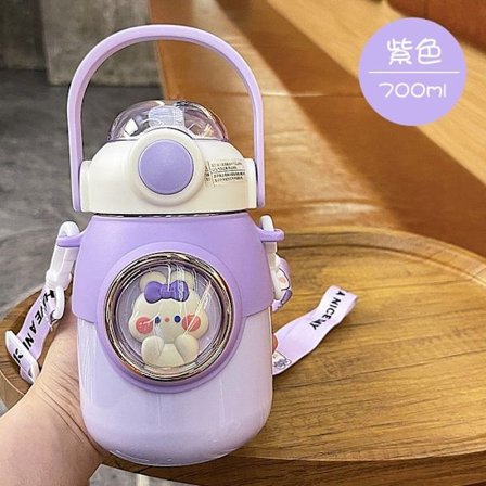 Termokop i rustfrit stål, drikkedunke til børn, 700 ml termokrus - Lilla (uden 3D-klistermærke)