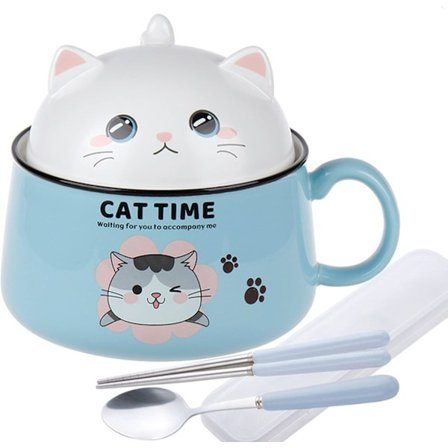 Ramen Skål med Håndtag og Låg Keramisk Instant Noodle Skål Instant Nudelskål til Suppe, Salat Morgenmadsprodukter