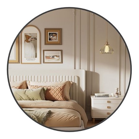 Rundt veggspeil med svart metallramme - Ø 76 cm