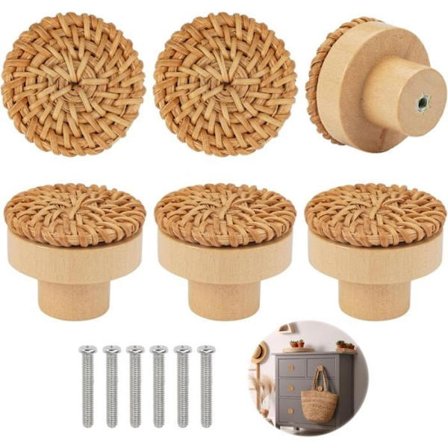 Rattan Møbelknotter i Tre, Tremøbelhåndtak, Skuffeknotter, Skapdørknotter, Møbelknotter