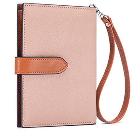 Pink Læder Pas Pung, RFID Blokerende Rejseholder til Familie med Flere Kortlommer, Lynlåslomme til Mønter og SIM Opbevaring