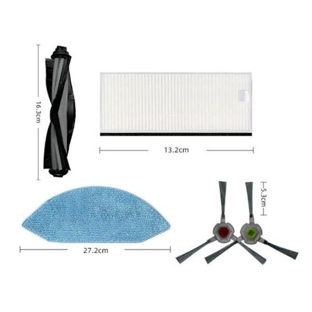 1 par sidoborste 1 st filter 1 st trasa 1 st huvudborste för Ecovacs U2/DGN22 dammsugare