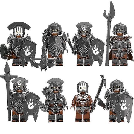 8 stk/sett Ringenes Herre-serien Minifigurer Byggeklosser Sett, Kriger Mini Actionfigurer T