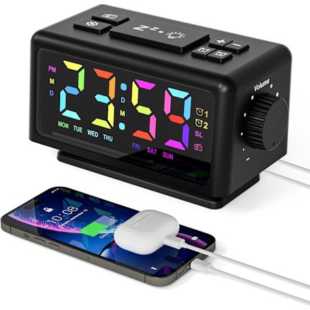 Radiovækkeur, Sengevækkeur med FM-radio Dobbelt vækkeur 12/24 timers digitalt vækkeur med snooze-funktion, slumrefunktion, dæmpning, urradio