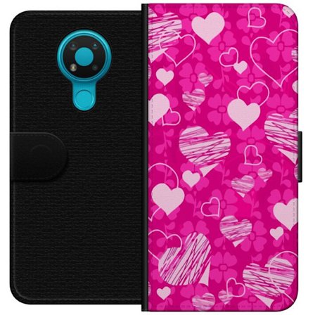 Kompatibel Tegnebogsetui til Nokia Nokia 3.4 PopHjerteMønster