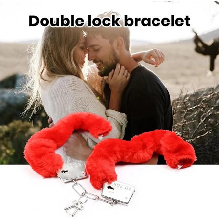 Metall Handbojor BDSM I Med Imitationspäls I Plysch I Inkl. 2 Nycklar I Röd - Heminredning