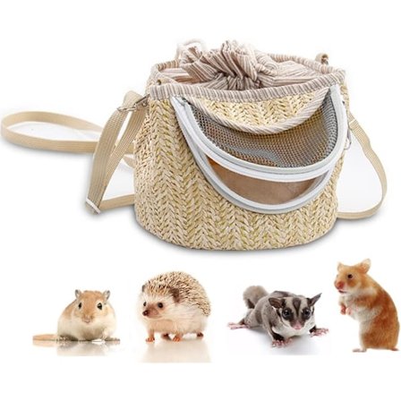 Liten Djurbärare Hamsterbärare med Avtagbar Axelrem, Halm Mesh Andningsbar Väska